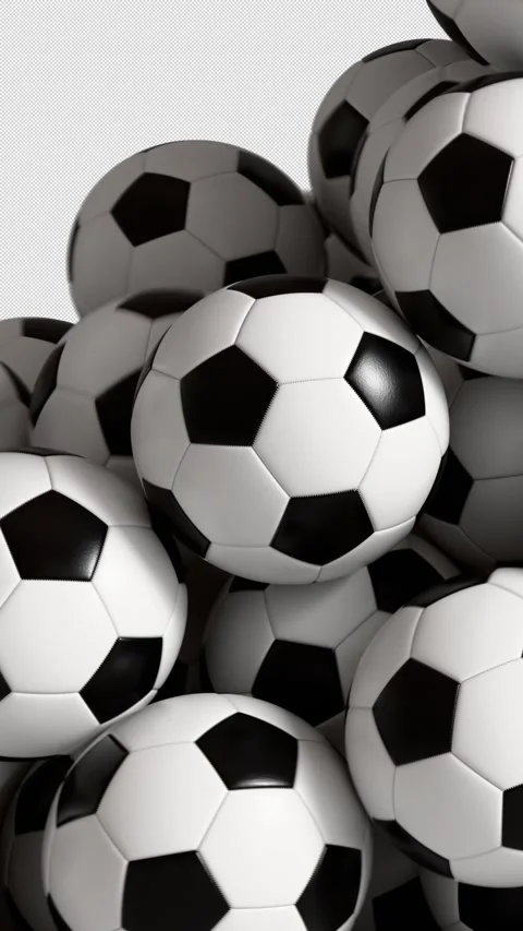 Falling Soccer Balls Vertical Transition Animation with Alpha Channel. 3D Видео 331280199