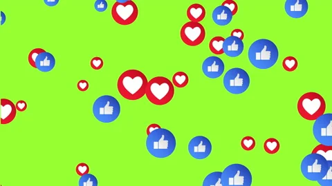 Falling social network like and heart buttons over green screen. Stock Footage 235765312
