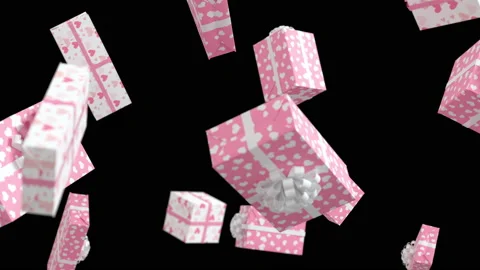 Falling Soft Pink Valentine Day Presents on Green Screen Stock Footage 169789917
