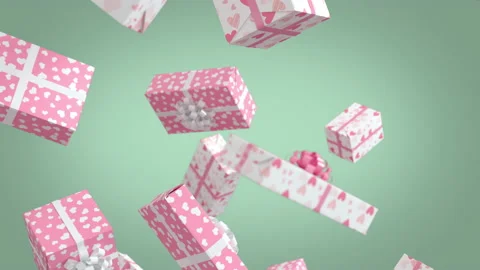 Falling Soft Pink Valentine Day Presents on Pistachio Background Stock Footage 170509975