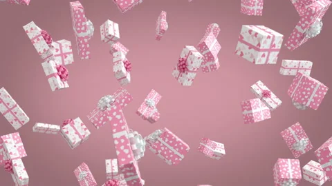 Falling Soft Pink Valentine Day Presents on Purple Background Video stock 172011837
