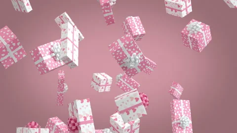 Falling Soft Pink Valentine Day Presents on Purple Background Video stock 172136922
