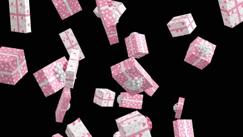 Falling Soft Pink Valentine Day Presents on Green Screen Stock Footage 180419025