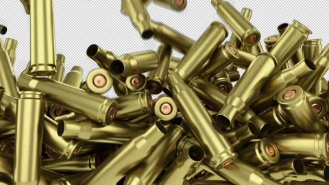 Falling spent cartridge cases from automatic weapons Stock Footage 203900944