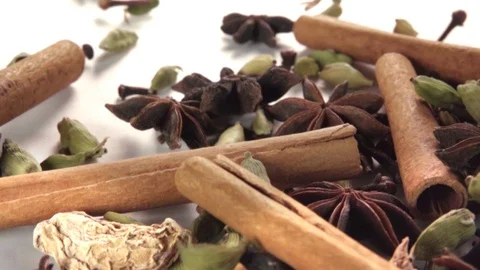 Falling Spices on White Background Slow Motion Stock Footage 118579233