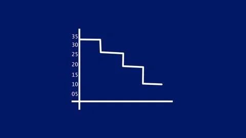 Falling staircase graph showing decrease in data trends visualized on blue .. Illustrazione stock