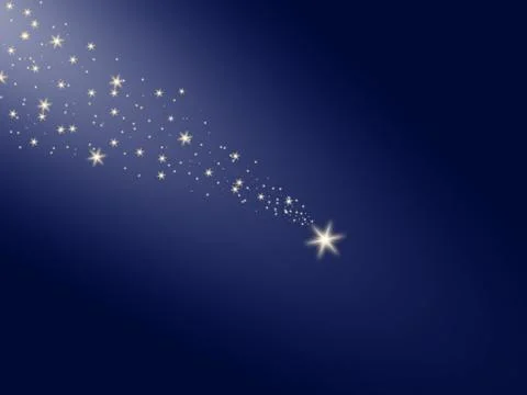 Falling star on a blue background with a white trail Illustrazione stock