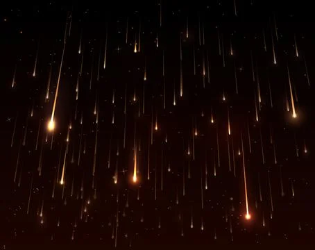 Falling stars on dark background, realistic lights, shooting star shower, flying Stock Illustration