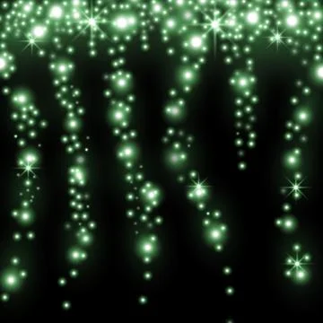 Falling stars effect, sparkling stardust, green color Stock Illustration