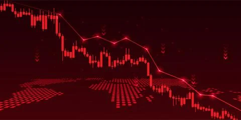 Falling stock chart with a world map at the bottom indicates an economic re.. Stockillustratie