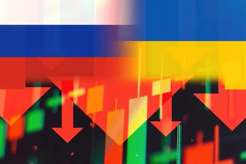 Falling stock prices against the backdrop of the Russian-Ukrainian conflict Stock Illustration