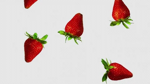 Falling Strawberries Fruit on Alpha Channel, Animation, Loop Stock Footage 295929423