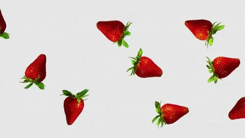 Falling Strawberries Fruit on Alpha Channel, Animation, Loop Stock Footage 295931106
