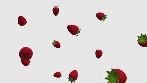 Falling strawberries over alpha channel. Rain of strawberries Video stock 236725027