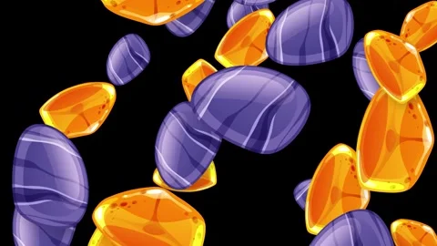 Falling Stylized Purple and Orange Stones on Black Background Stock Footage 344231167