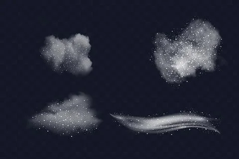 Falling sugar salt white dust set of isolated realistic images of white powde Stock Illustration