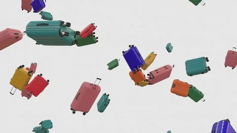 Falling Suitcases Luggage Loop Animation Overlay for Travel and Tourism Edit Stock Footage 340916970