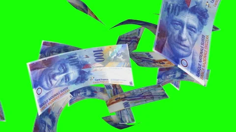 Falling Swiss Francs (Loop on Greenscreen) Video stock 49912705
