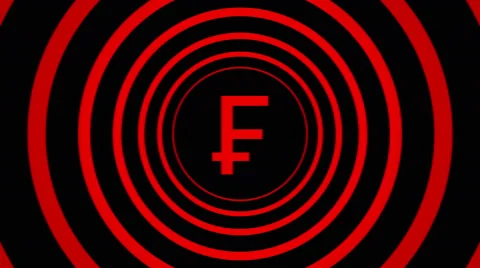 Falling Swiss frank sign surrounded by red circles - visual illusion. Video stock 67897667