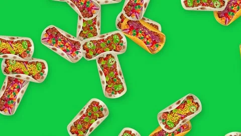 Falling Tacos and Burritos Animation on Green Screen Background Stock Footage 342209675