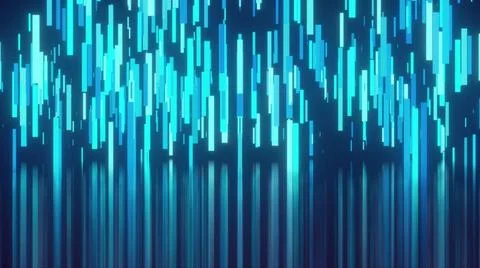 Falling techno lines on back Digital blue textured columns with 3d render ... Stock Photos