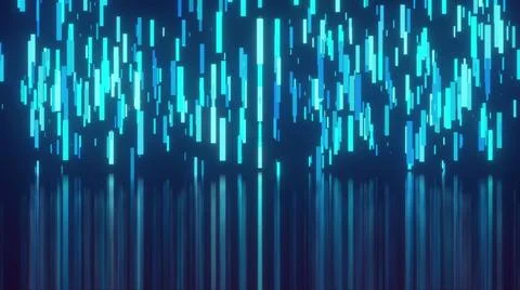 Falling techno lines on back Digital blue textured columns with 3d render ... Stock Photos