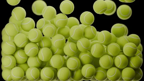 Falling Tennis Simulation 4K - Rigid Body Physics Animation On Black Background Stock Footage 332077022
