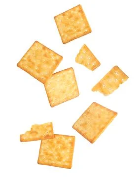 Falling Thin crispy crackers isolated on white background. Thin crispy crackers  Stock Photos