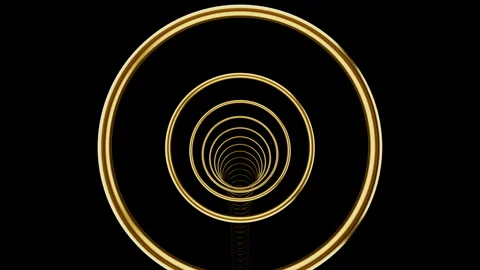 Falling Through Golden Ring Tunnel Loop - Vertical Downward 3D Animation Stock Footage 340250684