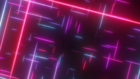 Falling Through Sci-Fi Flowing Glow Electric Neon Light Rails Tunnel Stock Footage 201360367