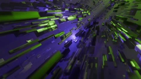 Falling through violet green tunnel with polygonal frames, Sci-fi. Abstract Stock Footage 280296696