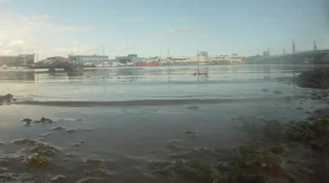Falling tide near bridge camera under water Stock Footage 33905134