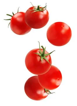 Falling tomato, isolated on white background. Foto stock