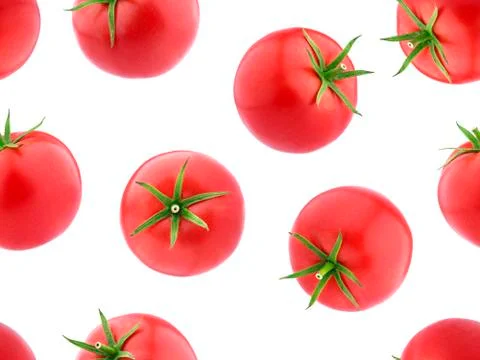 Falling tomatoes isolated on white background. Seamless Pattern wallpaper Stock Photos