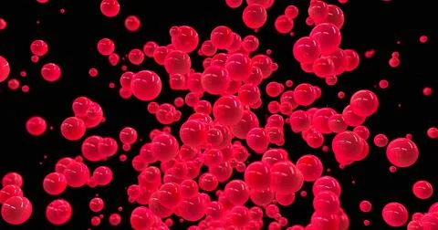 Falling from top red small balls in black space. Abstract minimal background Stock Illustration