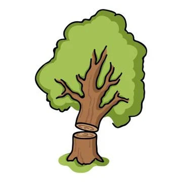 Falling tree icon in cartoon style isolated on white background. Sawmill and Stock Illustration