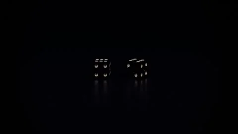 Falling two dice colliding from upper-right, settling on black table, resting, Stock Footage 340268357