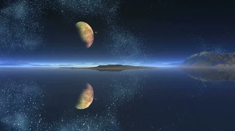 Falling UFO, the moon and reflection Stock Footage 63250305