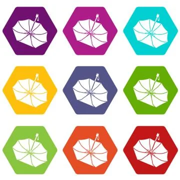 Falling umbrella icons set 9 vector Illustration