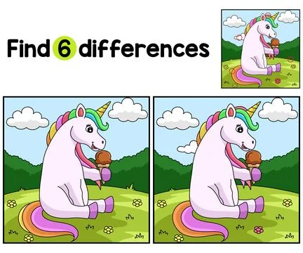 Falling Unicorn Find The Differences Stock Illustration