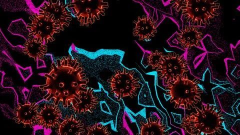 Falling Upshot of Corona Virus in Neon Plasma 4k uhd 3d illustration backgrou Stock Illustration