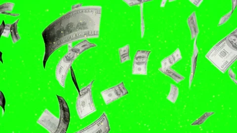 Falling US Dollar Banknotes on Green Screen Background for Chroma Key Stock Footage 345016774