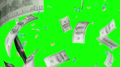 Falling US Dollar bills on green screen background for easy chroma key Stock Footage 344917860