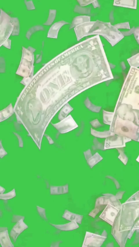 Falling US Dollar Money Notes Green Screen Overlay Vertical Stock-Footage 344766800