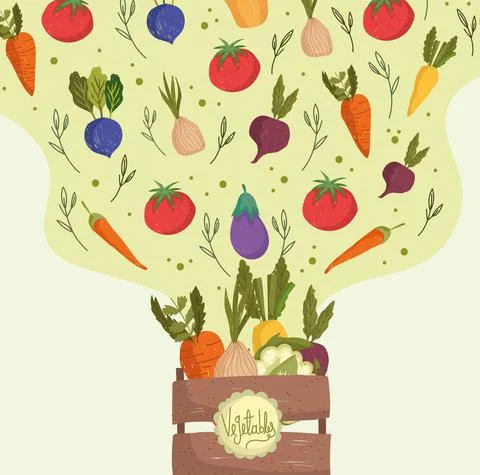 Falling vegetables in basket Stock Illustration