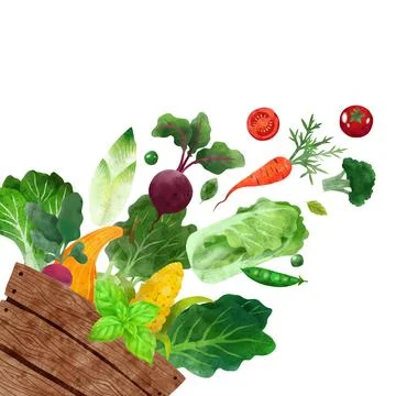 Falling vegetables, Hand drawn vector watercolor illustration Stock Illustration