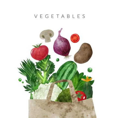 Falling vegetables, Hand drawn vector watercolor illustration Stock Illustration