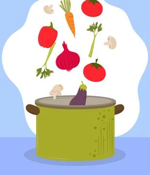 Falling vegetables on pot Stock Illustration