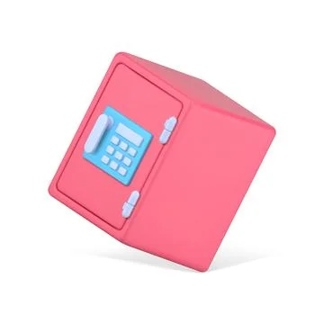 Falling volumetric safe. Pink container with combination lock and electroni.. Ilustración de archivo