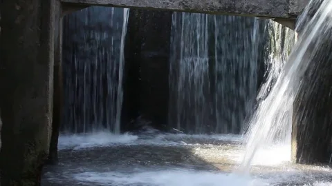 Falling water in the dam Stock Footage 81677330
